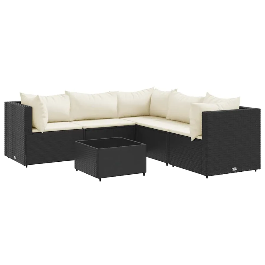 Salon de jardin 6 pcs avec coussins Noir Résine tressée - 2