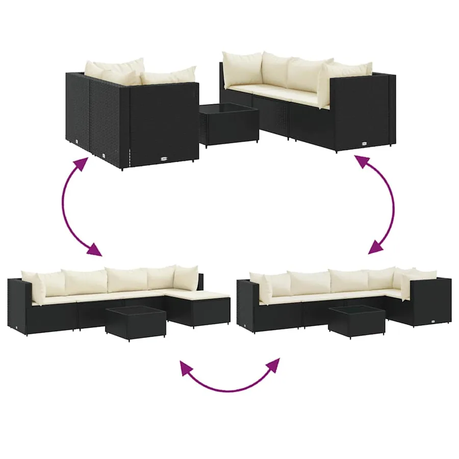 Salon de jardin 6 pcs avec coussins Noir Résine tressée - 6