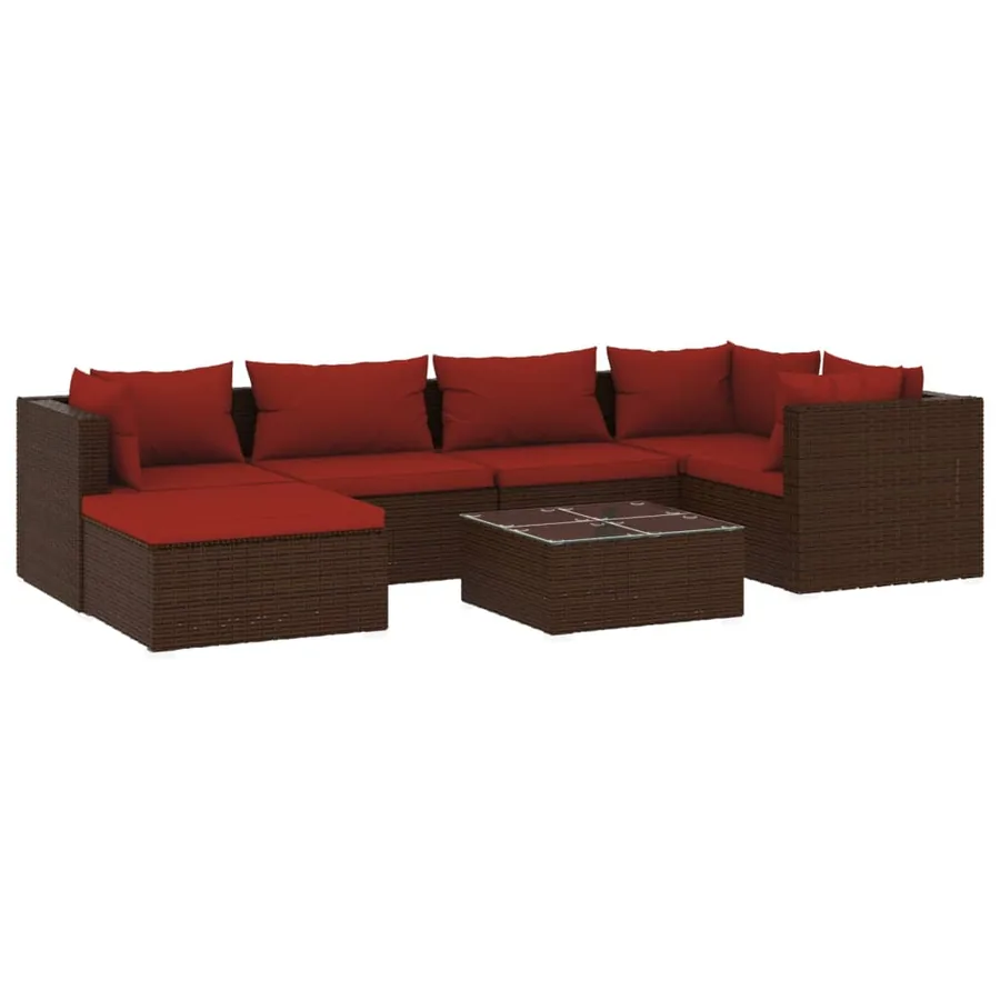 Salon de jardin 7 pcs avec coussins Résine tressée Marron - 2