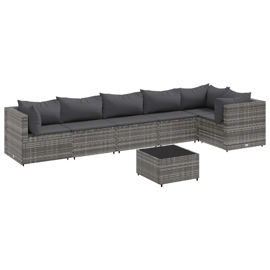 Salon de jardin 7 pcs avec coussins Gris Résine tressée - 2