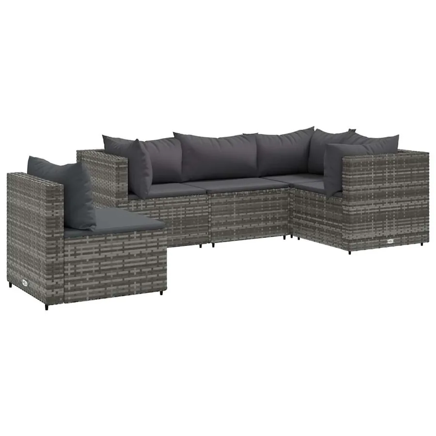 Salon de jardin 5 pcs avec coussins Gris Résine tressée - 2