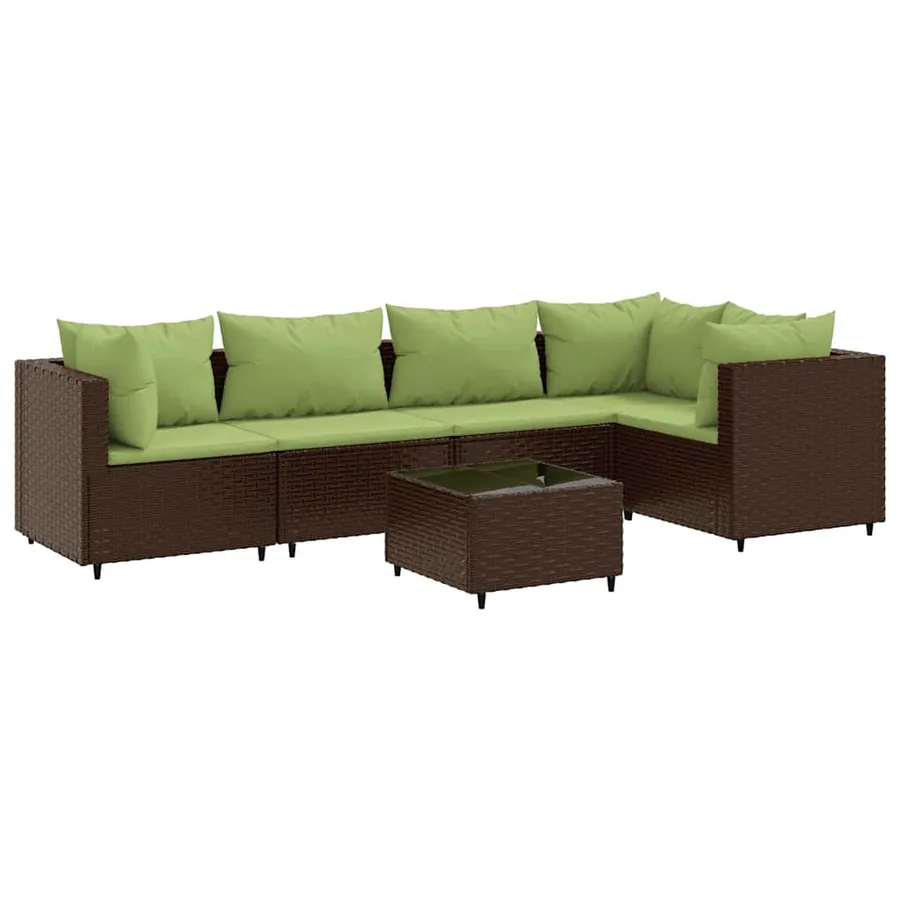 Salon de jardin 6 pcs avec coussins Marron Résine tressée - 2