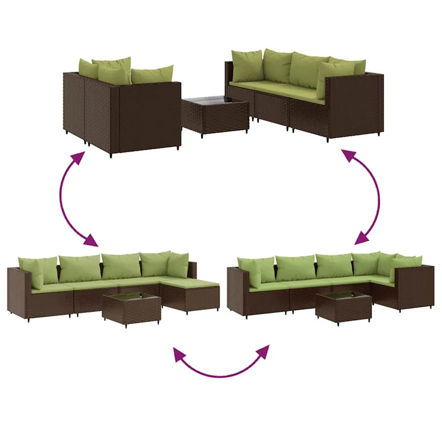 Salon de jardin 6 pcs avec coussins Marron Résine tressée - 6