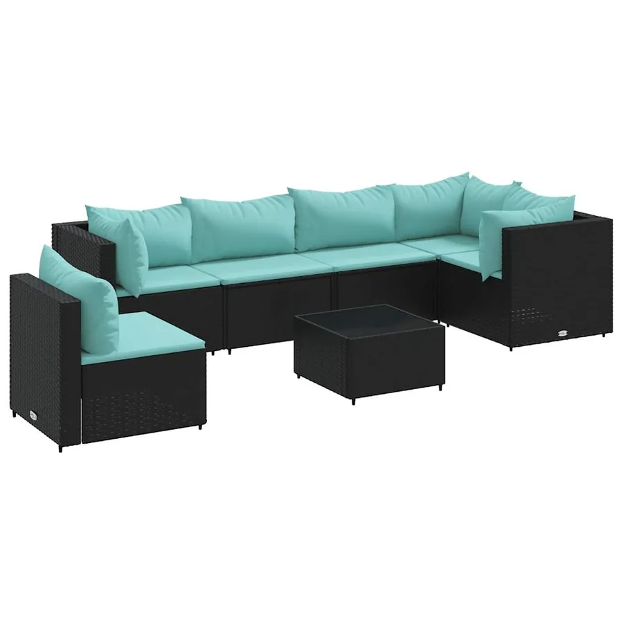 Salon de jardin 7 pcs avec coussins Noir Résine tressée 63 x 63 x 57,5 cm - 48,9 kg - 2