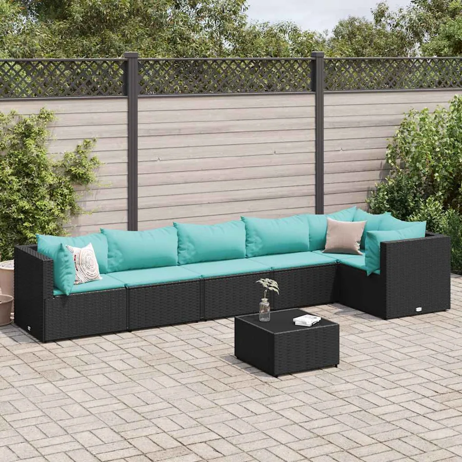 Salon de jardin 7 pcs avec coussins Noir Résine tressée 63 x 63 x 57,5 cm - 48,9 kg