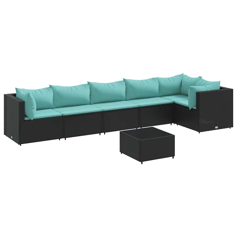 Salon de jardin 7 pcs avec coussins Noir Résine tressée 63 x 63 x 57,5 cm - 48,9 kg - 2