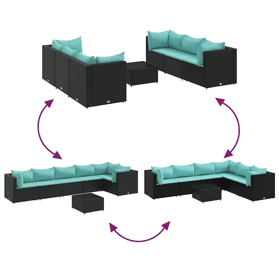 Salon de jardin 7 pcs avec coussins Noir Résine tressée 63 x 63 x 57,5 cm - 48,9 kg - 6