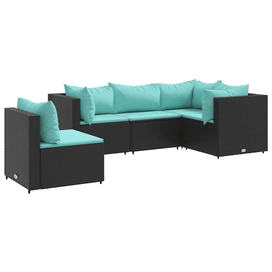 Salon de jardin 5 pcs avec coussins Noir Résine tressée - 2