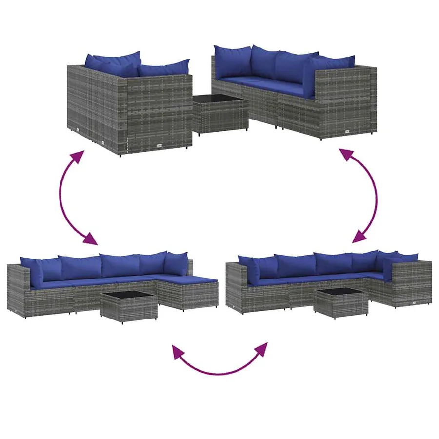 Salon de jardin 6 pcs avec coussins Gris Résine tressée - 6