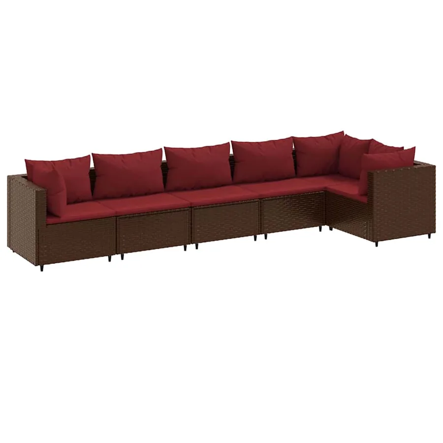 Salon de jardin 6 pcs avec coussins Marron Résine tressée - 2