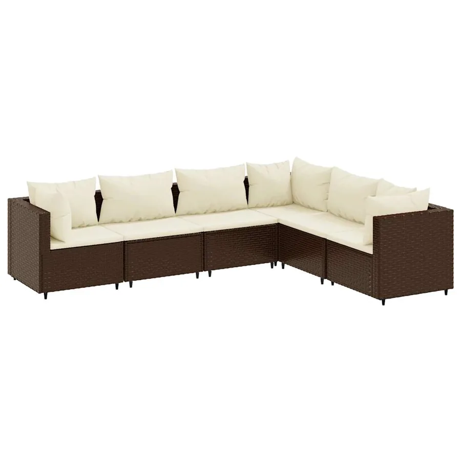 Salon de jardin 6 pcs avec coussins Marron Résine tressée - 2