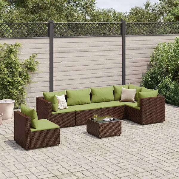 Salon de jardin avec coussins 7 pcs marron résine tressée