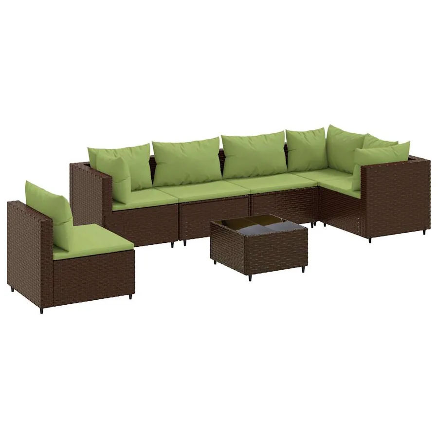 Salon de jardin avec coussins 7 pcs marron résine tressée - 2