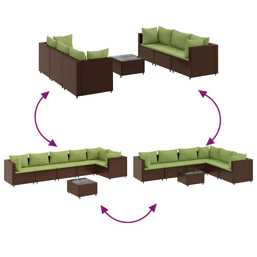 Salon de jardin avec coussins 7 pcs marron résine tressée - 6