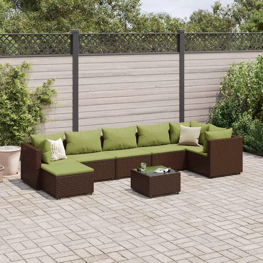 Salon de jardin avec coussins 8 pcs marron résine tressée