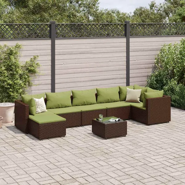 Salon de jardin avec coussins 8 pcs marron résine tressée