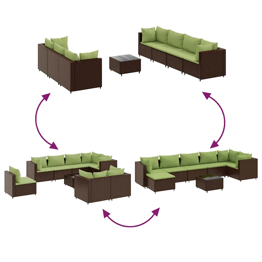 Salon de jardin avec coussins 8 pcs marron résine tressée - 7