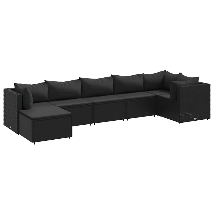 Salon de jardin 7 pcs avec coussins Noir Résine tressée 63 x 63 x 57,5 cm - 48,4 kg - 2