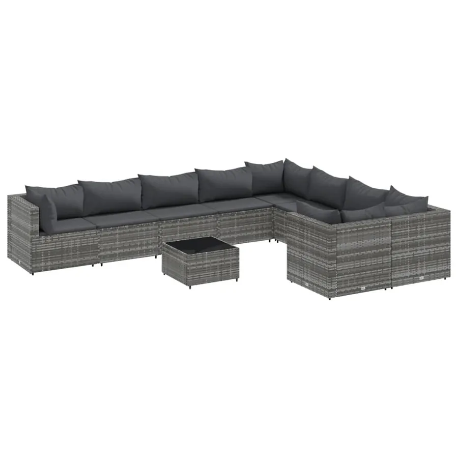Salon de jardin avec coussins 10 pcs gris résine tressée - 2
