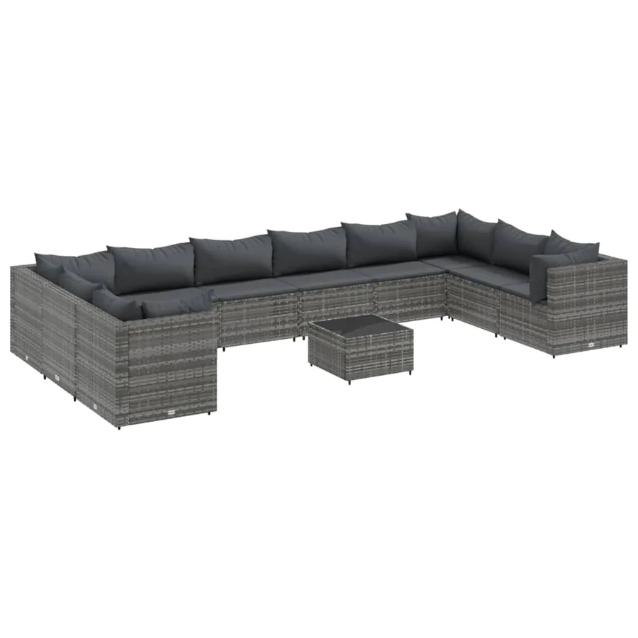 Salon de jardin 11 pcs avec coussins Gris Résine tressée - 2