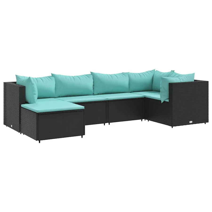 Salon de jardin 6 pcs avec coussins Noir Résine tressée - 2