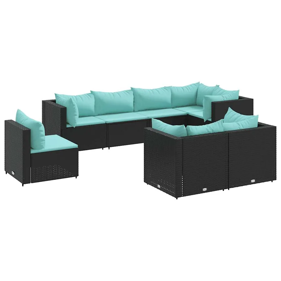 Salon de jardin 8 pcs avec coussins noir résine tressée - 2