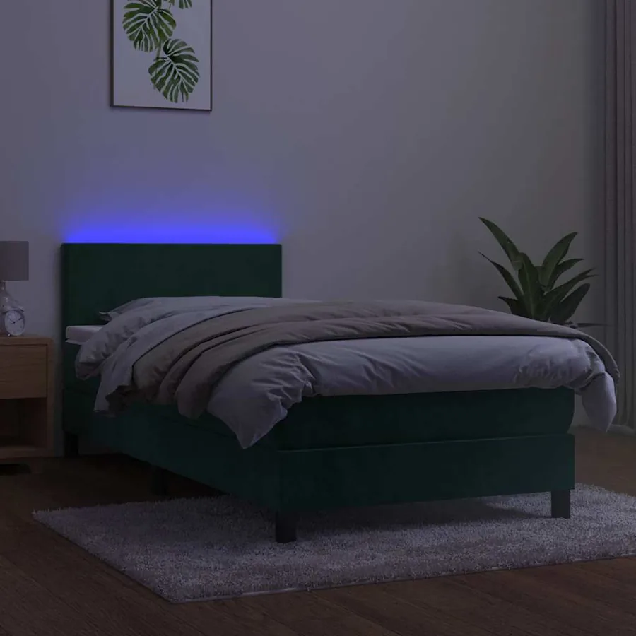 Sommier à lattes de lit avec matelas et LED Vert foncé 80x200cm - 4