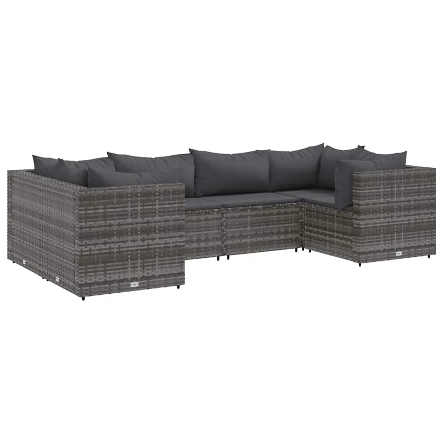 Salon de jardin 6 pcs avec coussins Gris Résine tressée - 2