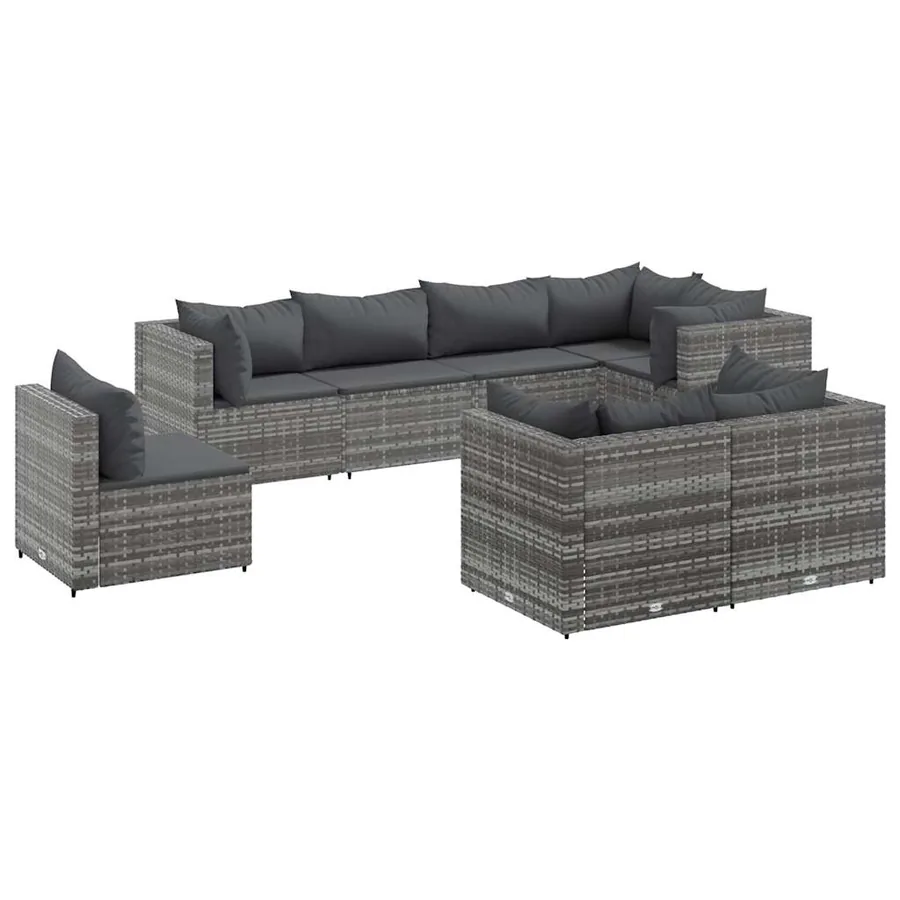 Salon de jardin 8 pcs avec coussins Gris Résine tressée - 2