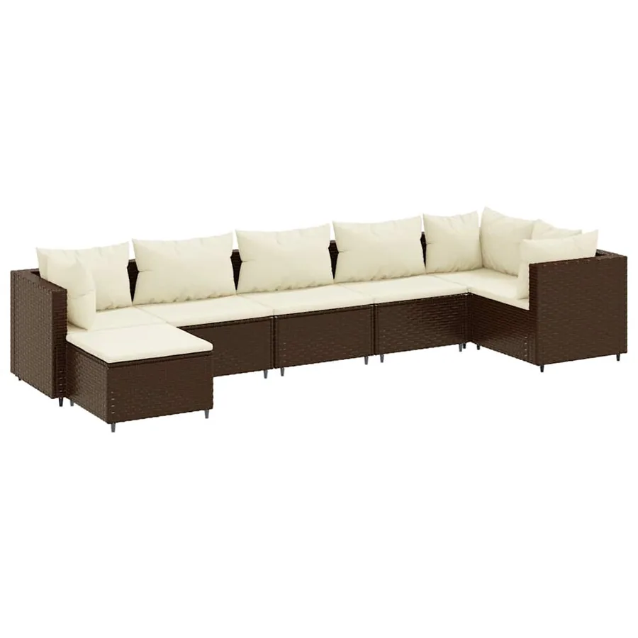 Salon de jardin avec coussins 7 pcs marron résine tressée - 2