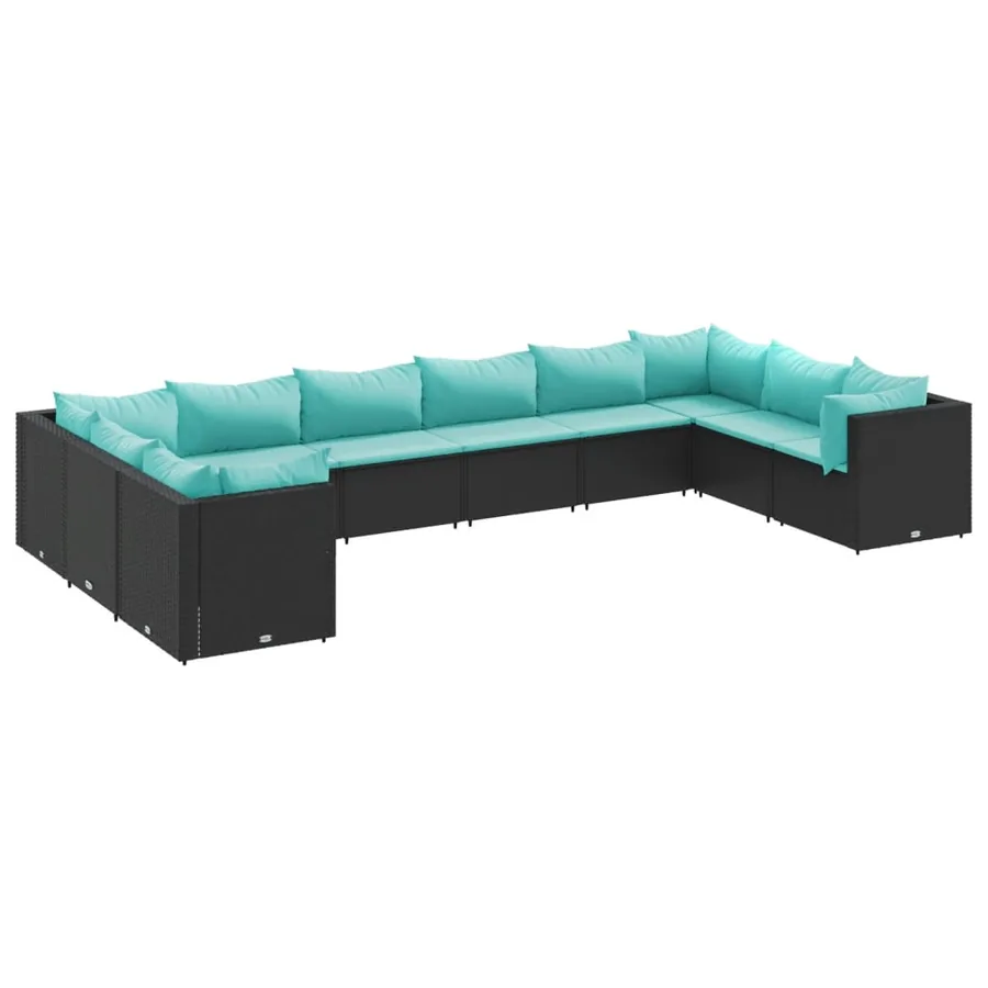 Salon de jardin 10 pcs avec coussins noir résine tressée - 2