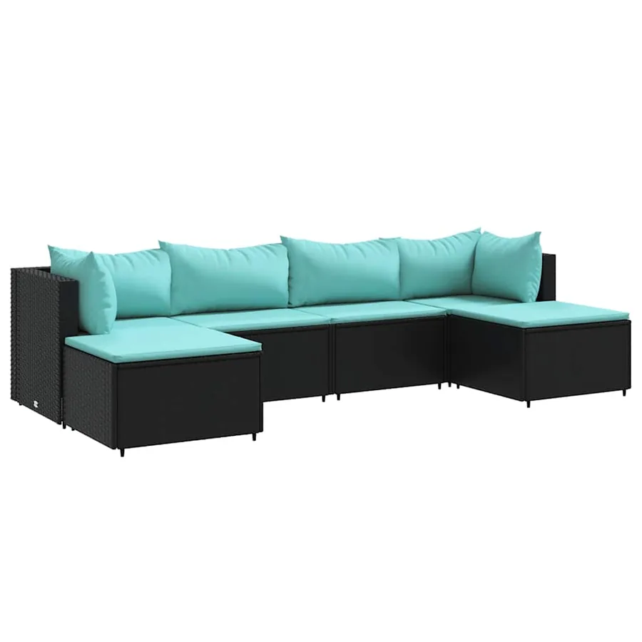 Salon de jardin 6 pcs avec coussins Noir Résine tressée - 2