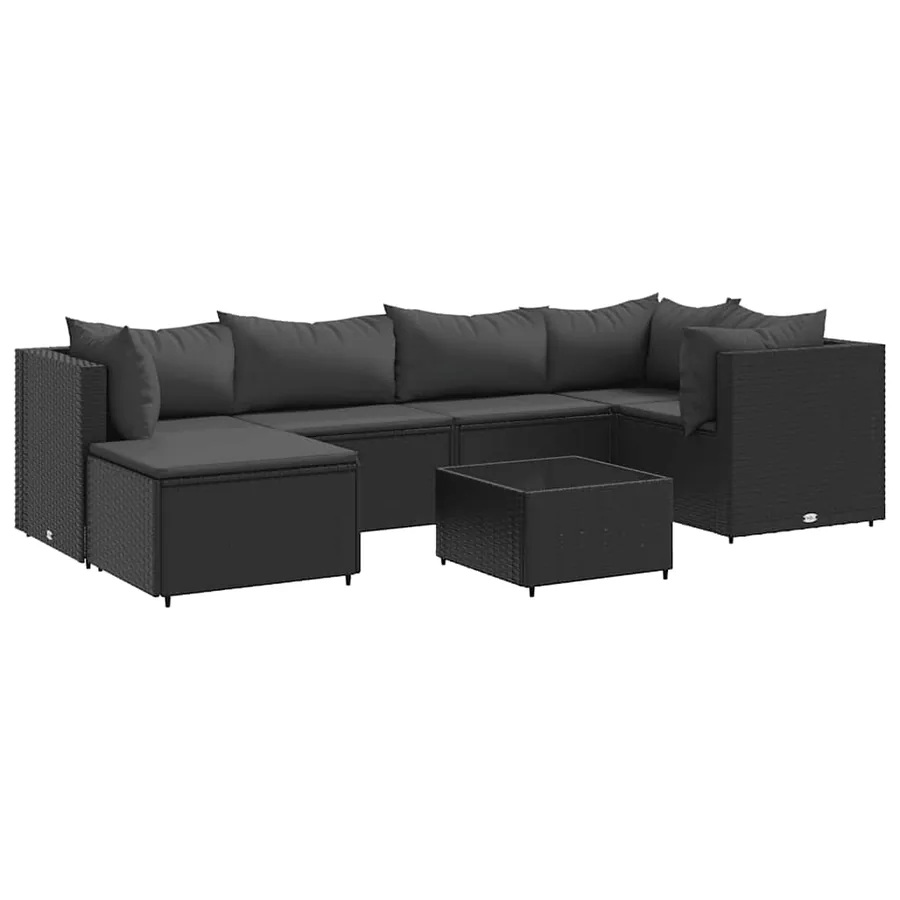 Salon de jardin 7 pcs avec coussins Noir Résine tressée 63 x 63 x 57,5 cm - 46,5 kg - 2