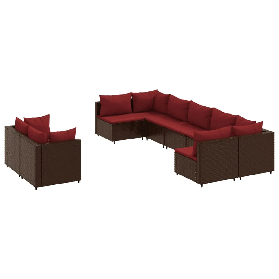 Salon de jardin avec coussins 9 pcs marron résine tressée - 2