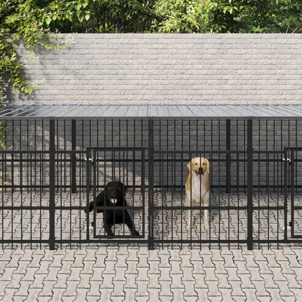 Chenil d'extérieur avec toit pour chiens Acier 18,77 m²