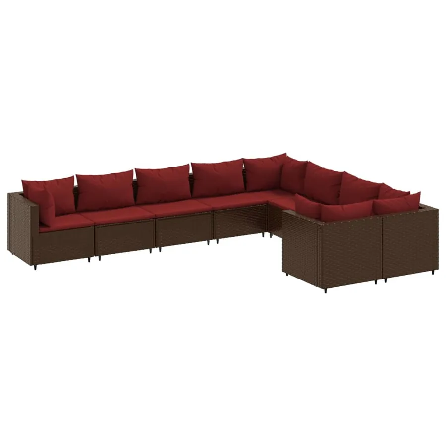Salon de jardin avec coussins 9 pcs marron résine tressée - 2