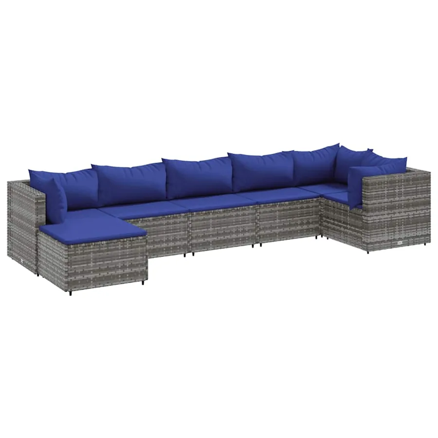 Salon de jardin 7 pcs avec coussins Gris Résine tressée - 2