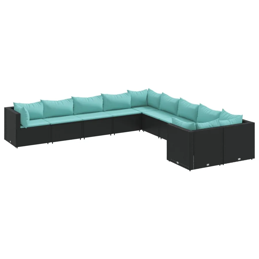 Salon de jardin 10 pcs avec coussins noir résine tressée - 2
