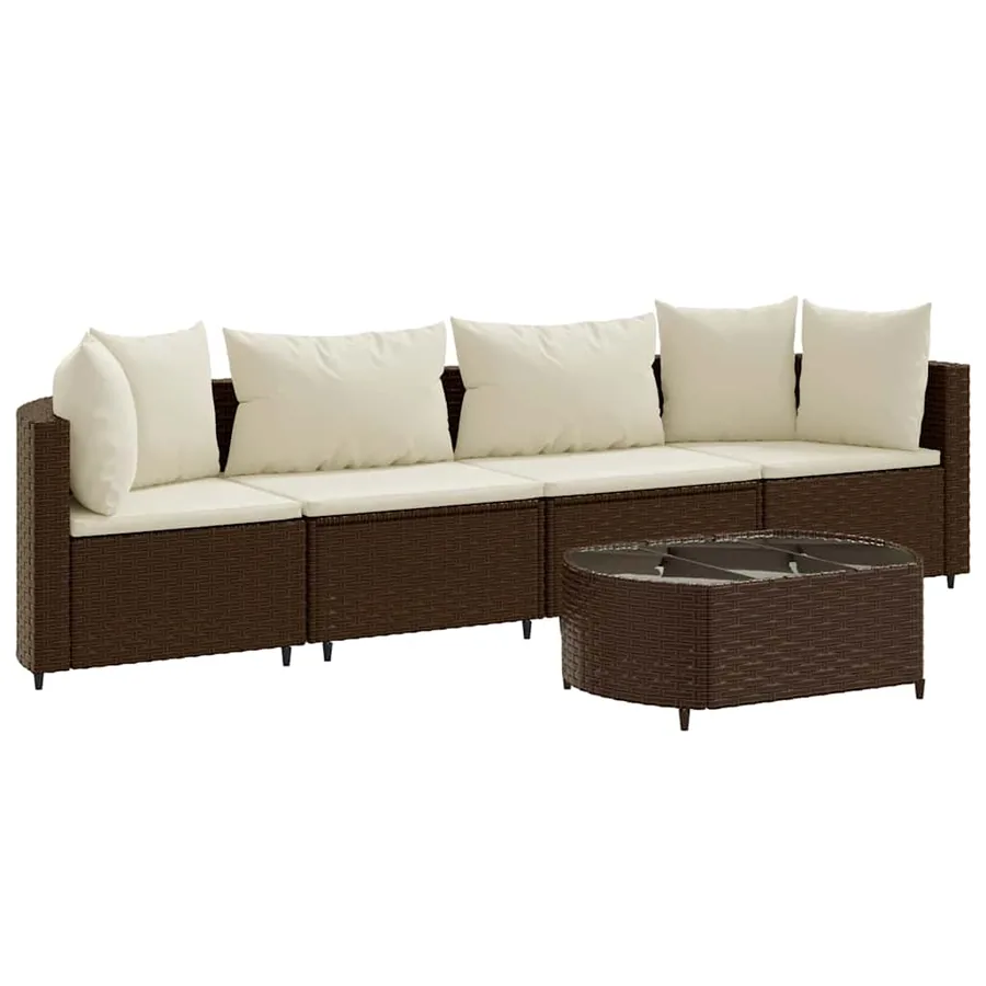 Salon de jardin avec coussins 5 pcs marron résine tressée - 2