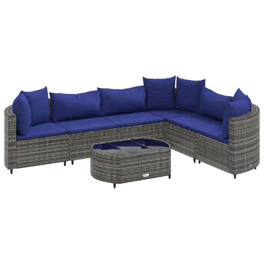 Salon de jardin avec coussins 7 pcs gris résine tressée - 2