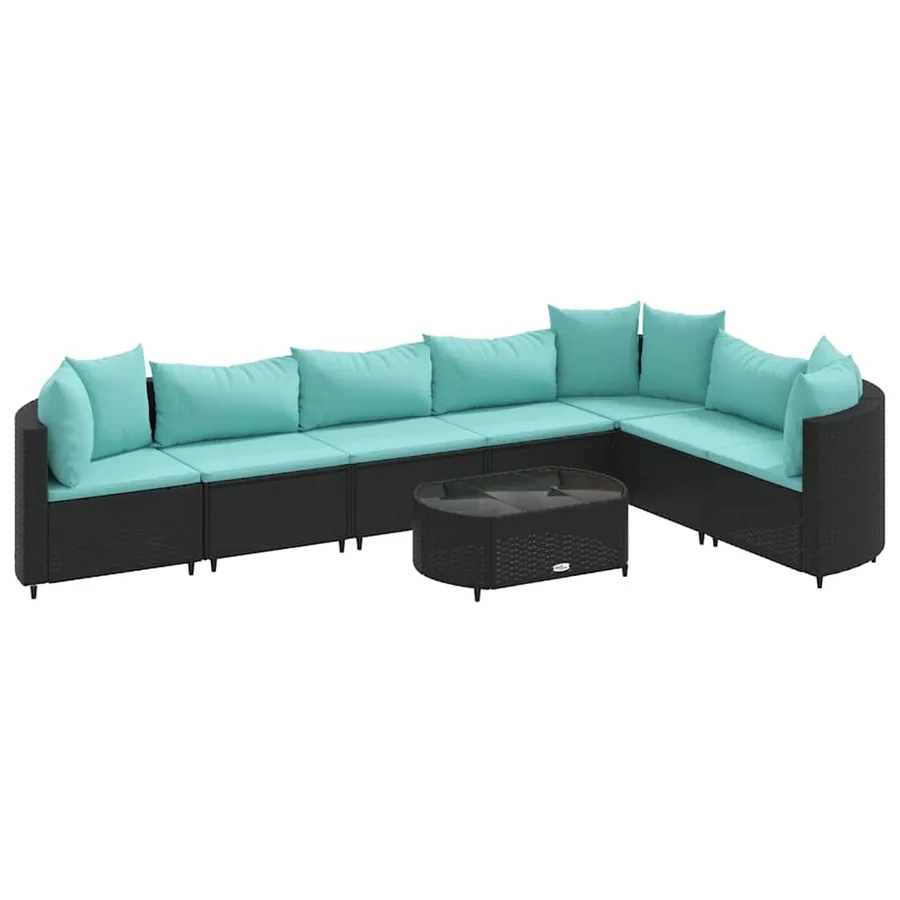 Salon de jardin 8 pcs avec coussins noir résine tressée - 2
