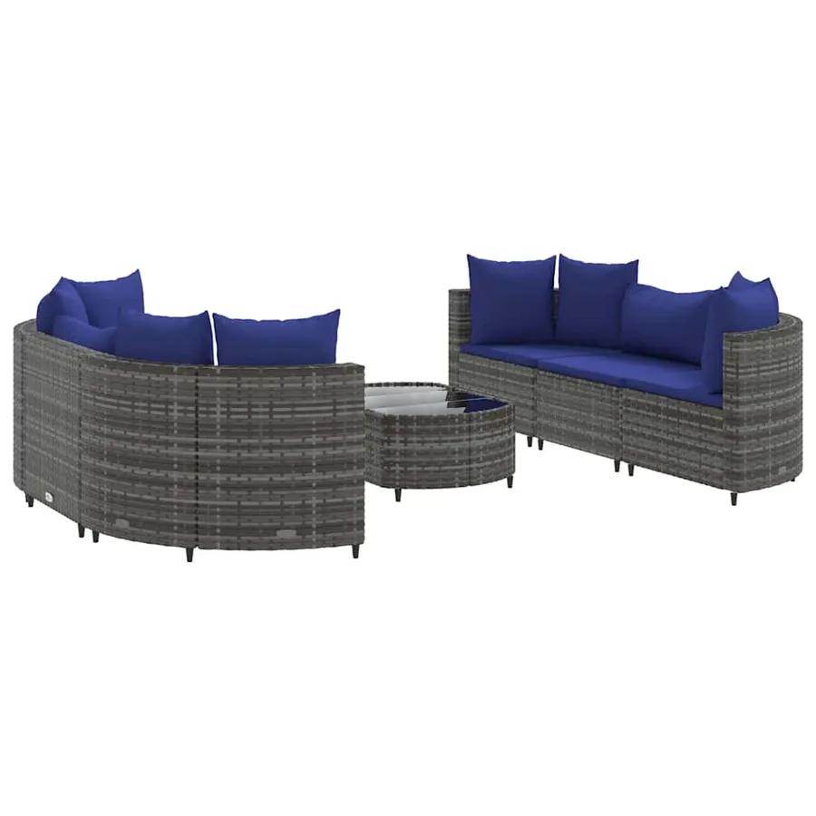 Salon de jardin avec coussins 7 pcs gris résine tressée - 2