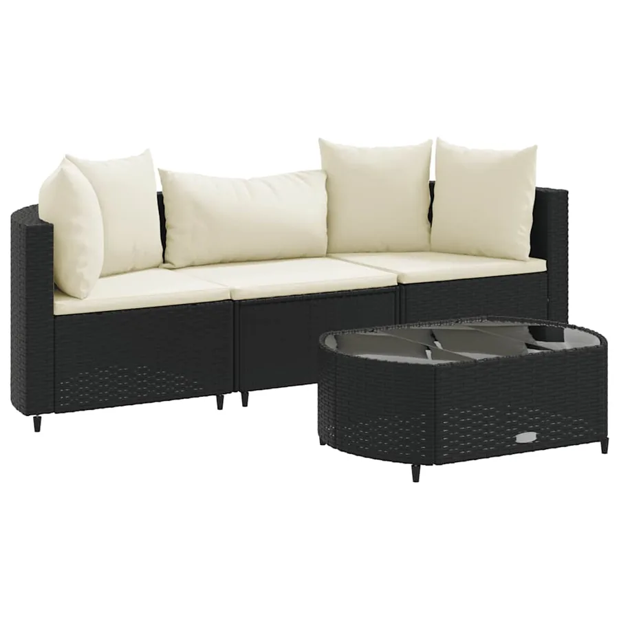 Salon de jardin 4 pcs avec coussins noir résine tressée - 2