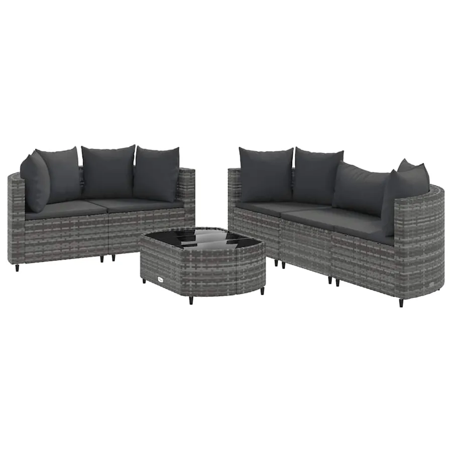Salon de jardin 6 pcs avec coussins gris résine tressée - 2