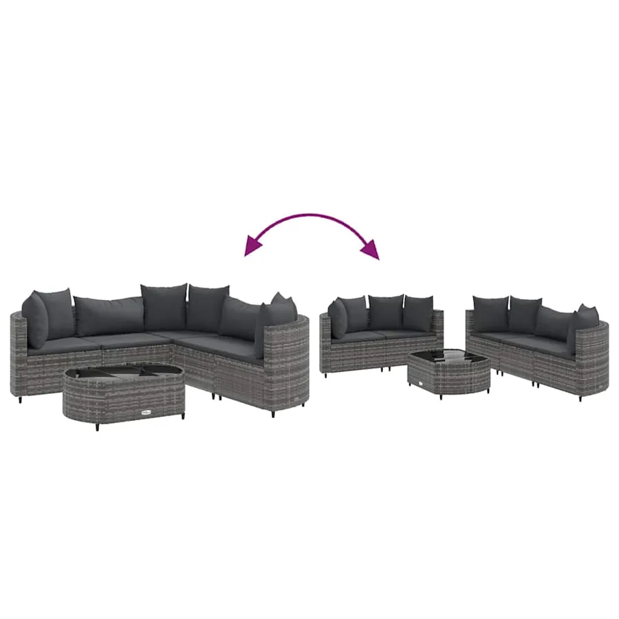 Salon de jardin 6 pcs avec coussins gris résine tressée - 6