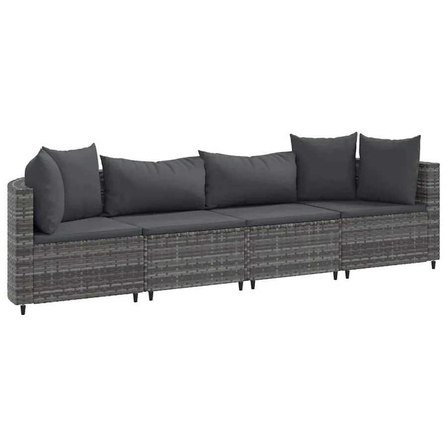 Salon de jardin 4 pcs avec coussins gris résine tressée - 2