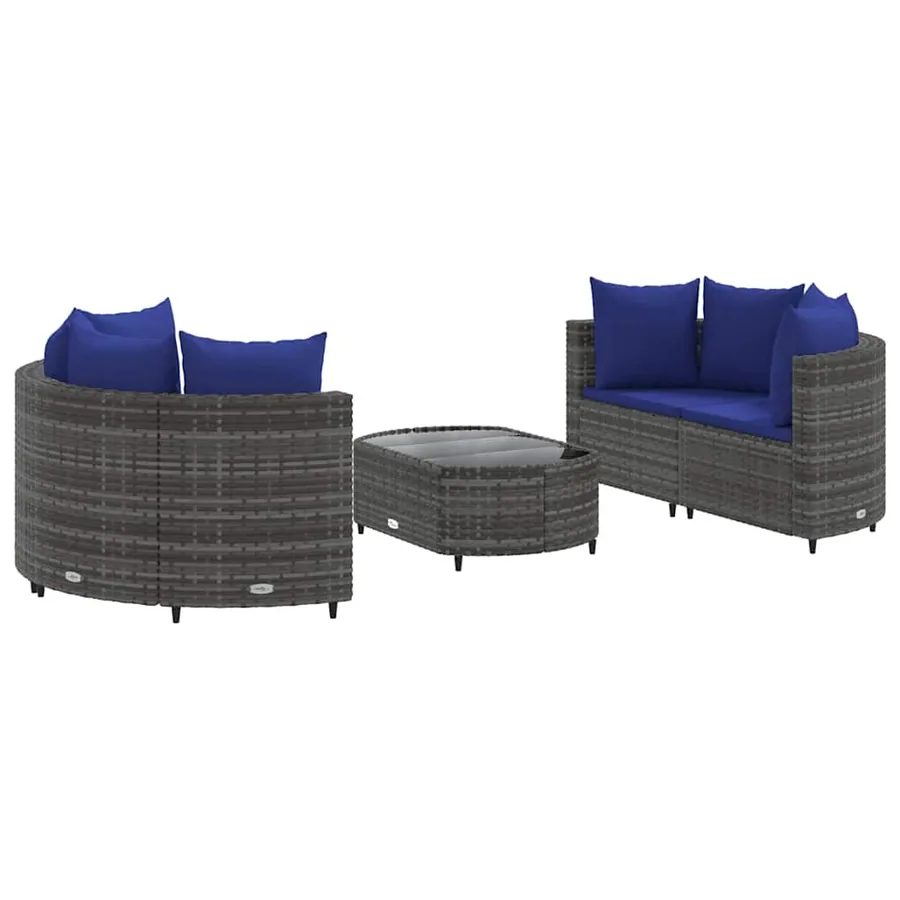 Salon de jardin 5 pcs avec coussins gris résine tressée - 2