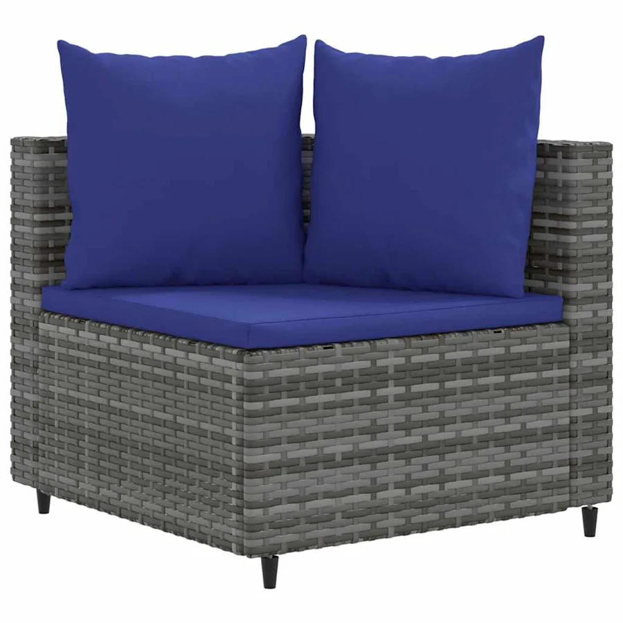 Salon de jardin 5 pcs avec coussins gris résine tressée - 3