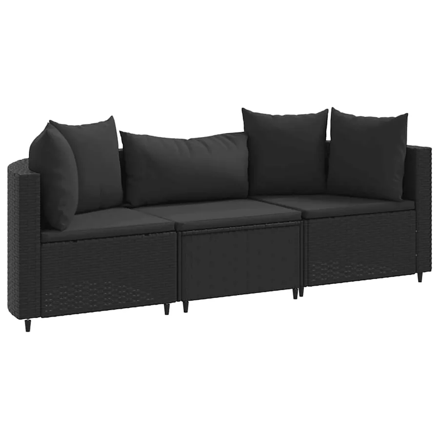 Salon de jardin 3 pcs avec coussins noir résine tressée - 2