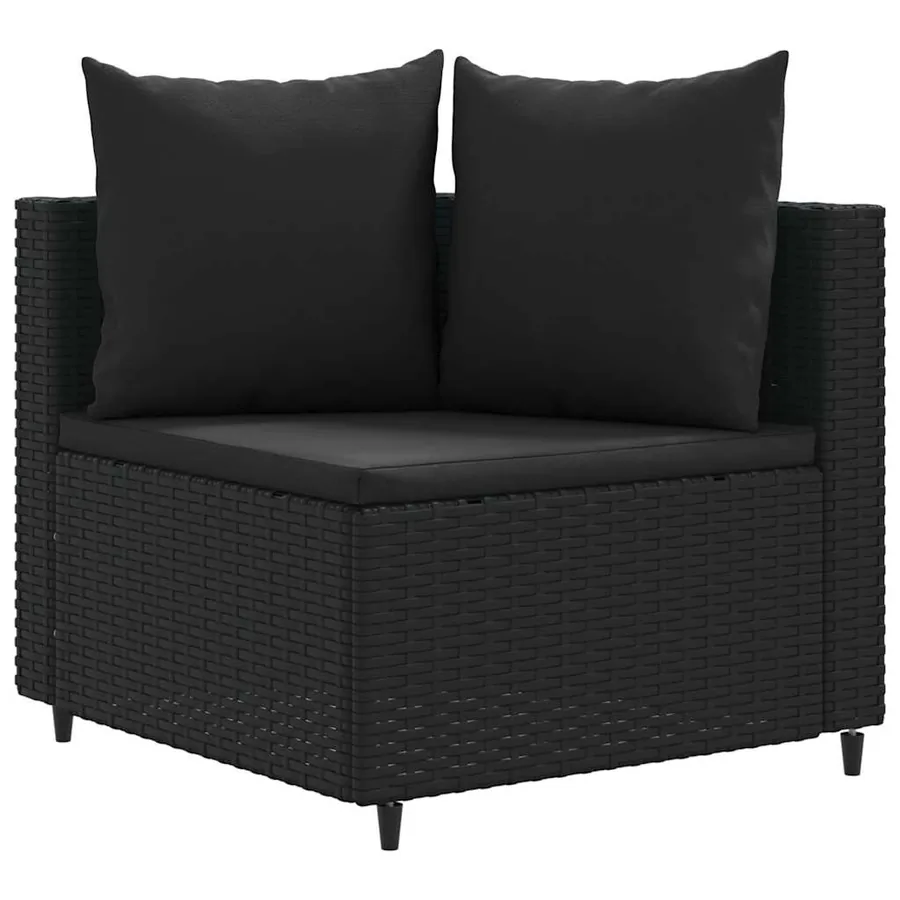 Salon de jardin 3 pcs avec coussins noir résine tressée - 3